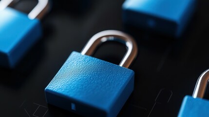 A blue lock is on a black surface