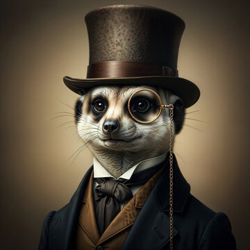 Mr. Meerkat in a hat and pince-nez . Generative AI