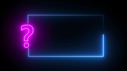  neon sign light Question mark on black  background. Quiz trivia game competition. Glowing large advertisement in concept animation. 