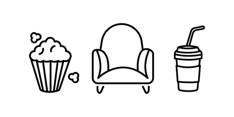 Set of cinema-related icons showcasing various aspects of the film industry. The collection is perfect for use in movie-related design, cinema advertising and film content. Vector illustration