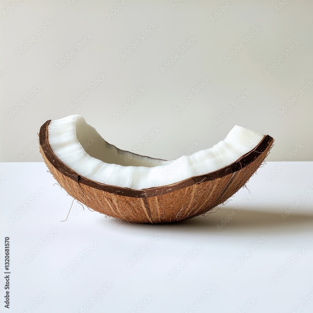 Aufkleber fresh coconut slice placed elegantly on a clean surface showcasing its smooth texture and vibrant co