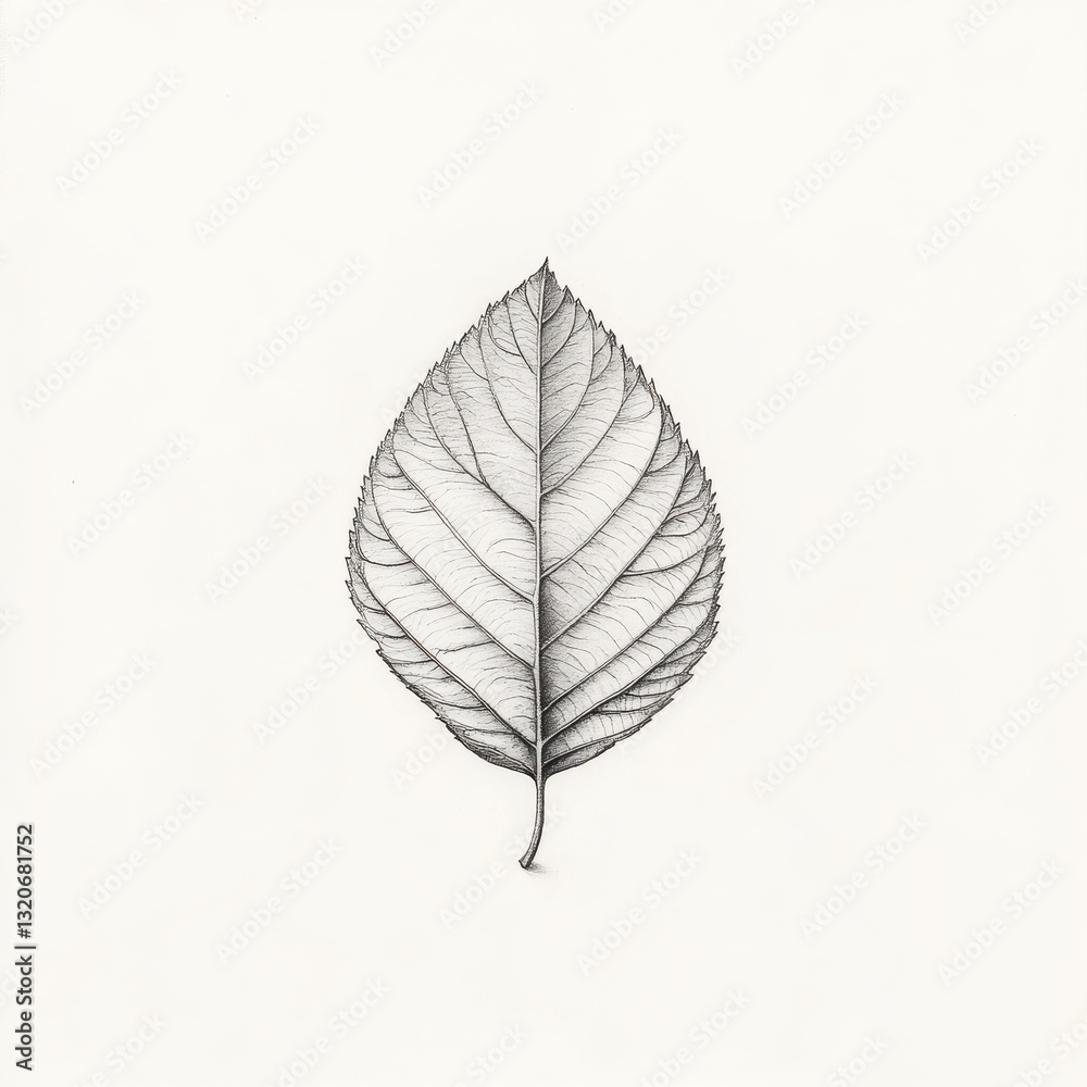 Poster detailed illustration of a single autumn leaf showcasing intricate vein patterns on a neutral backgr