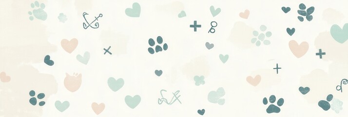Obraz premium Minimalist veterinary background design with pastel colors and subtle icons for modern professional aesthetics