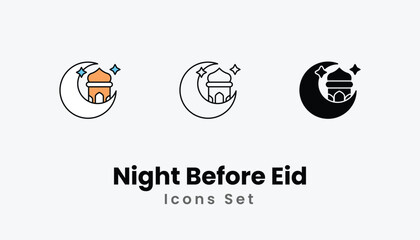 Night Before Eid Icons thin line and glyph vector icon stock illustration