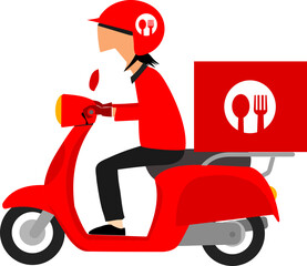 Man riding red scooter food delivery isolated © ahsancreative