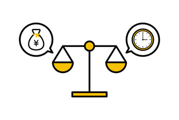 お金と時間を天秤にかけているアイコンイラスト