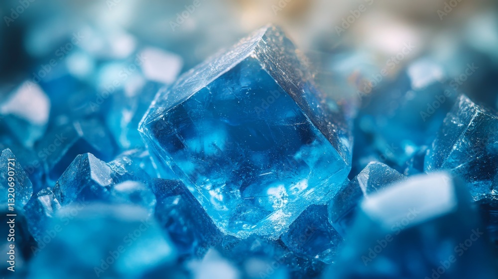 Poster close-up view of vibrant blue crystals highlighting the intricate details of crystallization in a ch