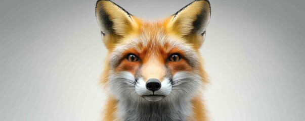 A close up portrait presents a beautiful orange fox animal
