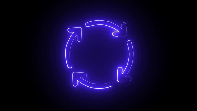 glowing neon restart arrow animation icon on black background.