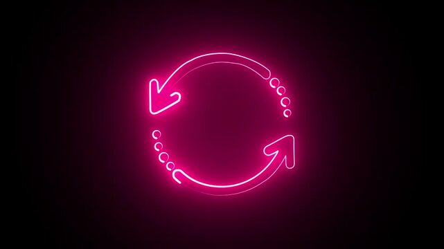 glowing neon restart arrow animation icon on black background.