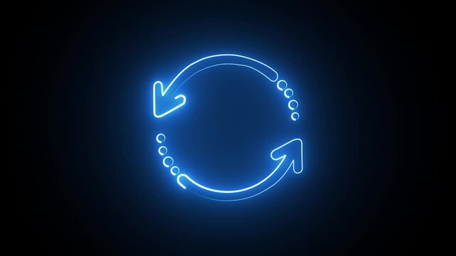glowing neon restart arrow animation icon on black background.