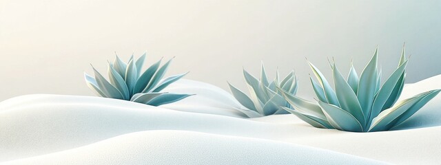 Desert agave plants on light-toned landscape