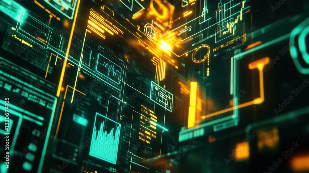 Poster Dynamic blend of fintech tools demonstrating innovative technology and information systems in a vibrant digital landscape