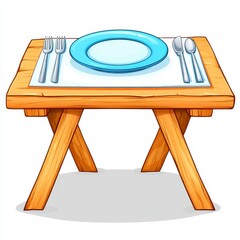 Simple Rustic Table Setting With Light Blue Plate, Generative AI.