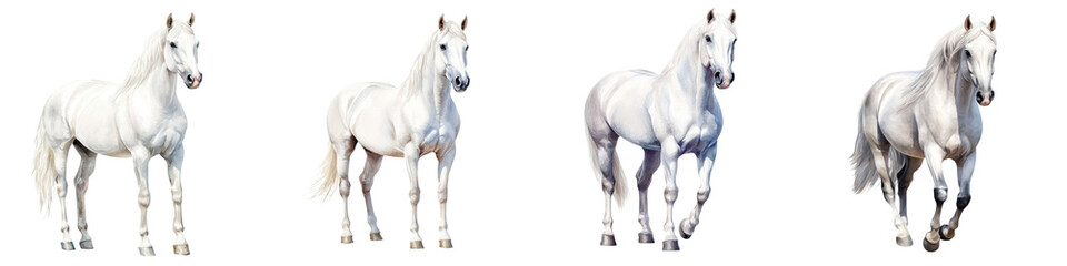 Obraz premium A majestic herd of pristine white horses galloping freely through a lush idyllic countryside landscape of rolling meadows and fields The graceful
