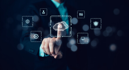 Global network connection 6G on hand business man.Global network connection 6G with icon concept, technology network wireless systems and internet of things, new technologies coming up in the future.