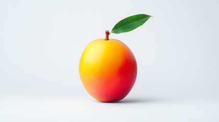 Vibrant mango with a green leaf on a minimalist background