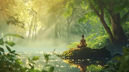 Obraz premium Yoga and meditation session in nature, peaceful atmosphere