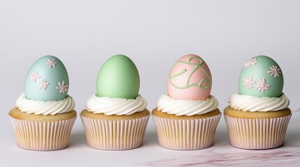 Pastel Easter Egg Cupcakes on White Background