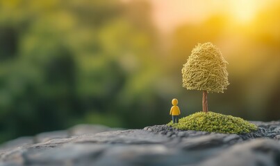 Exploring nature's beauty miniature figure and tree outdoor setting