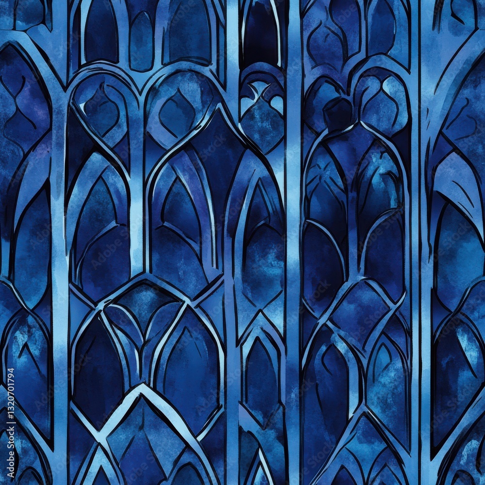 Aufkleber bold doodle cartoon drawings in watercolor showcasing intricate blue window designs with unique shap