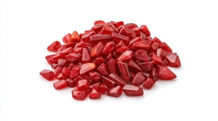 Close up of Red Plastic Granules on White Background