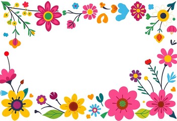 Vibrant floral frame with abstract shapes, traditional Mexican folk art style, bright, mexican