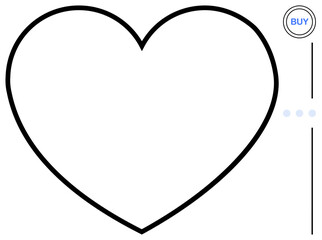Black heart outline with Buy button on the right corner. Ideal for love, romance, shopping, e-commerce, charity, minimalism, and passion concepts. Flat simple metaphor