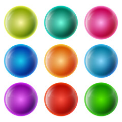 set with 9 colorful vector glass balls on white background design vector format