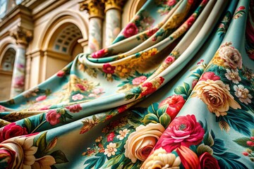 Architectural Detail: Wave Floral Textile Pattern, Flower Motif Design, Interior Design Inspiration