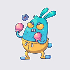 A funny boxer bunny. Cartoon vector character. Trendy style. Vector illustration.