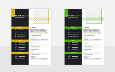 Modern Creative professional CV  design Template with rectangular circle Green Orange blue and black red shape 