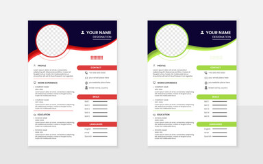 Modern Creative professional CV  design Template with rectangular circle Green Orange blue and black red shape 