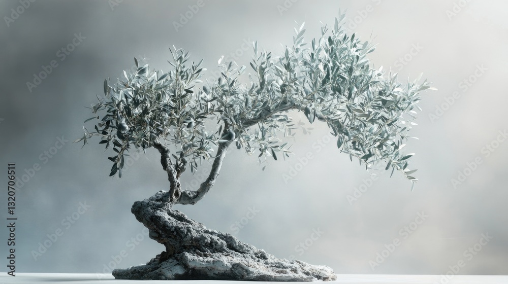 Poster a small, well-cared-for bonsai tree sits atop a table, ready for display or use as a centerpiece