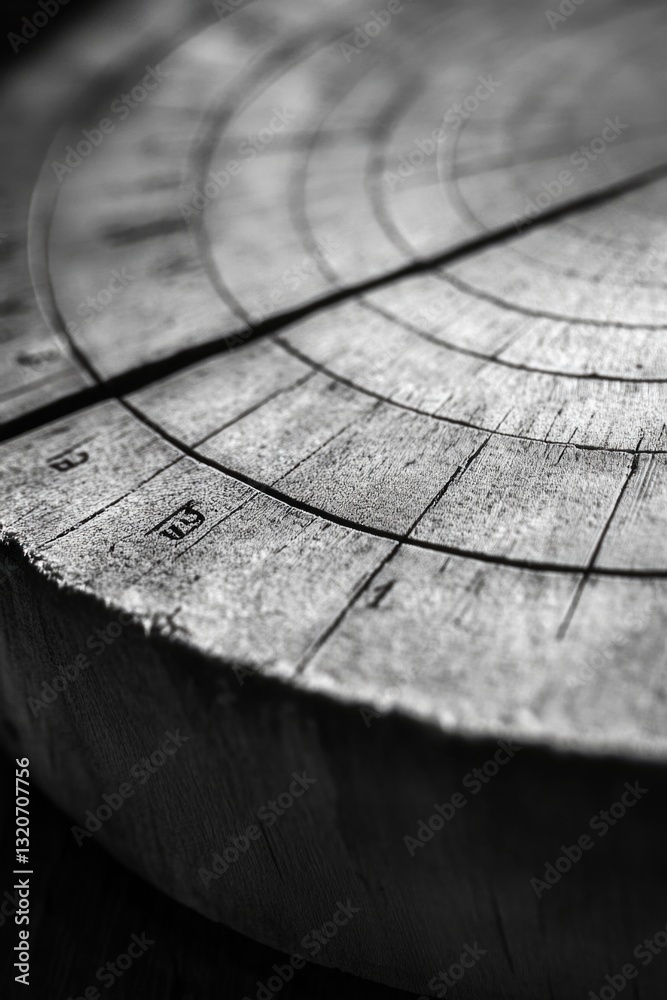 Poster a close-up image of a circular table in a classic black and white tone