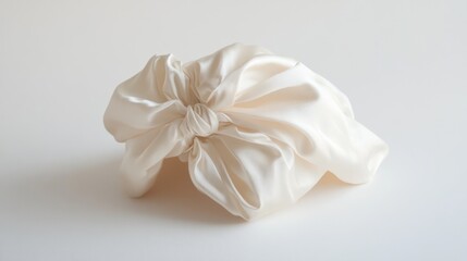 Creamy off-white satin headwrap, softly draped and knotted