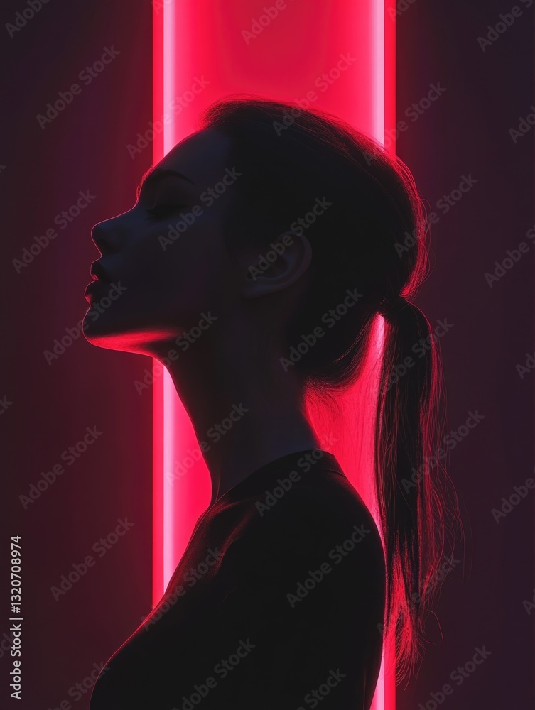 Poster a woman with a ponytail stands in front of a red traffic light