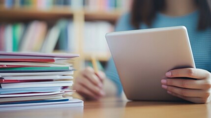 Person using a tablet in a library
