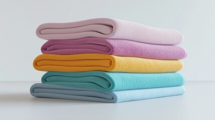 stack of colorful beach towels on a white background