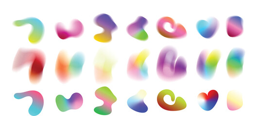 Abstract gradient blobs shapes blending vibrant and multicolor colors. Isolated vector element set for trendy, modern, dynamic design