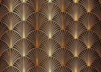 Art Deco Gold Oval Pattern: Elegant Striped Geometric Repeat Tile Background