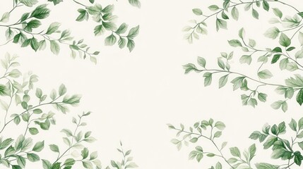 Fototapeta premium Delicate watercolor greenery border on off-white background