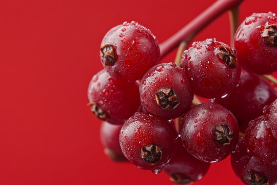 Slow motion macro shot of sparkling hackberries on red background