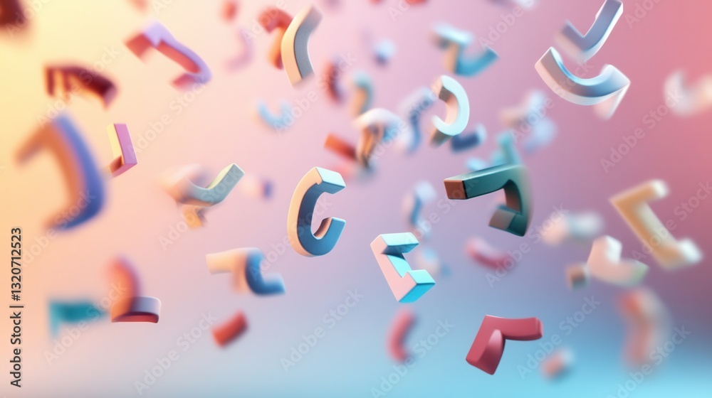 Aufkleber Floating 3D letters and abstract forms create a modern typography-focused background for creative agencies and design projects