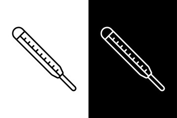 Medical Thermometer Silhouette Vector Icon Black and White Background.