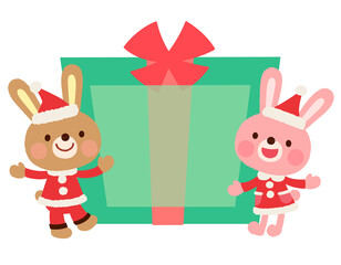 かわいいウサギのサンタクロース　クリスマス　メッセージカード