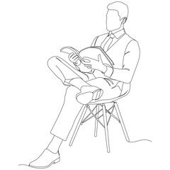 Businessman Reading a Book — Minimalist Line Art Illustration