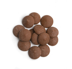 milk chocolate drops on white background