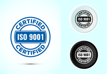 ISO 9001 certified icon design illustration, Standard quality label sign, symbol, Color black and white