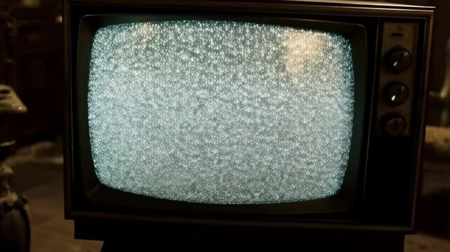 Retro Television with Static Screen in Dimly Lit Room
